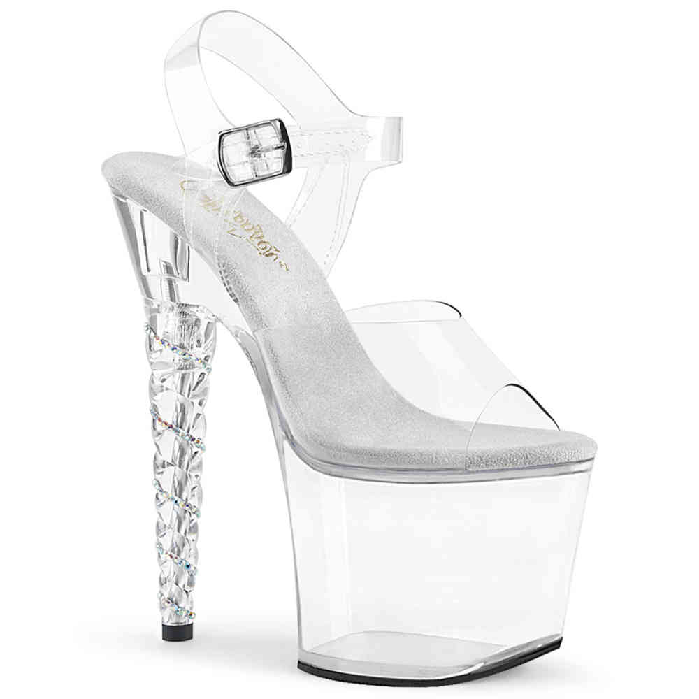 Pleaser - UNICORN-708RSH Sandale à bride à la cheville, Pole dance chaussures - Transparent